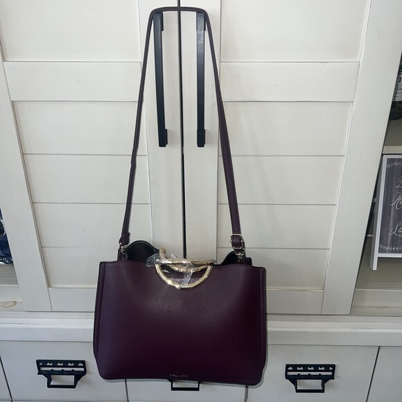 Luella Handbags - Luella Grey London Hand/ Shoulder Bag Burgundy Gold Metal Handles NWOT (60top)